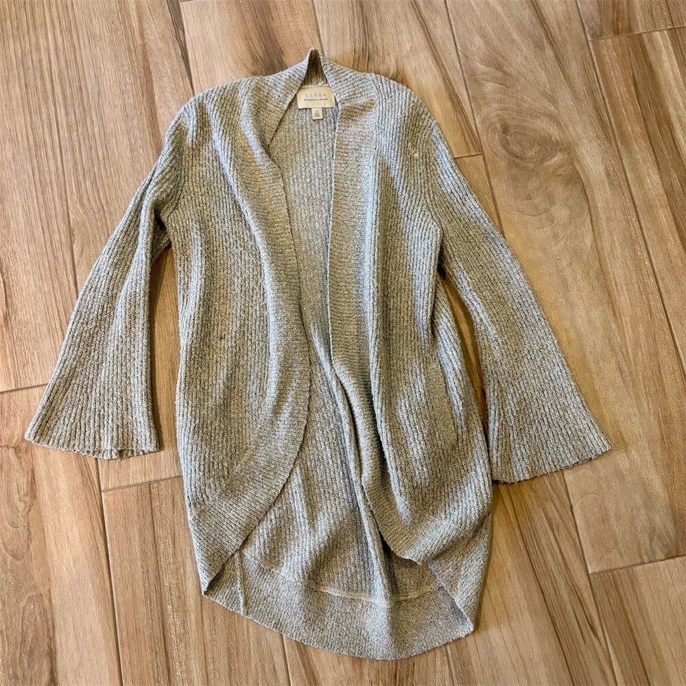 Hinge Cardigan Sweater Womens XS Heather Gray Ribbed Knit Open Front Cozy